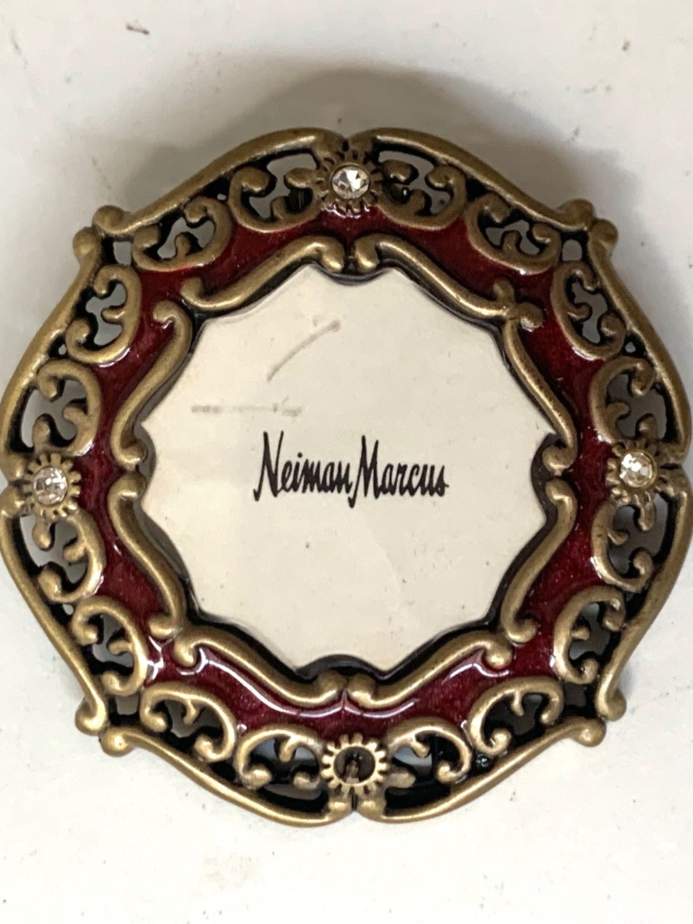 JAY STRONGWATER for Neiman Marcus Round Red Mini Frame Czech Crystals Signed
